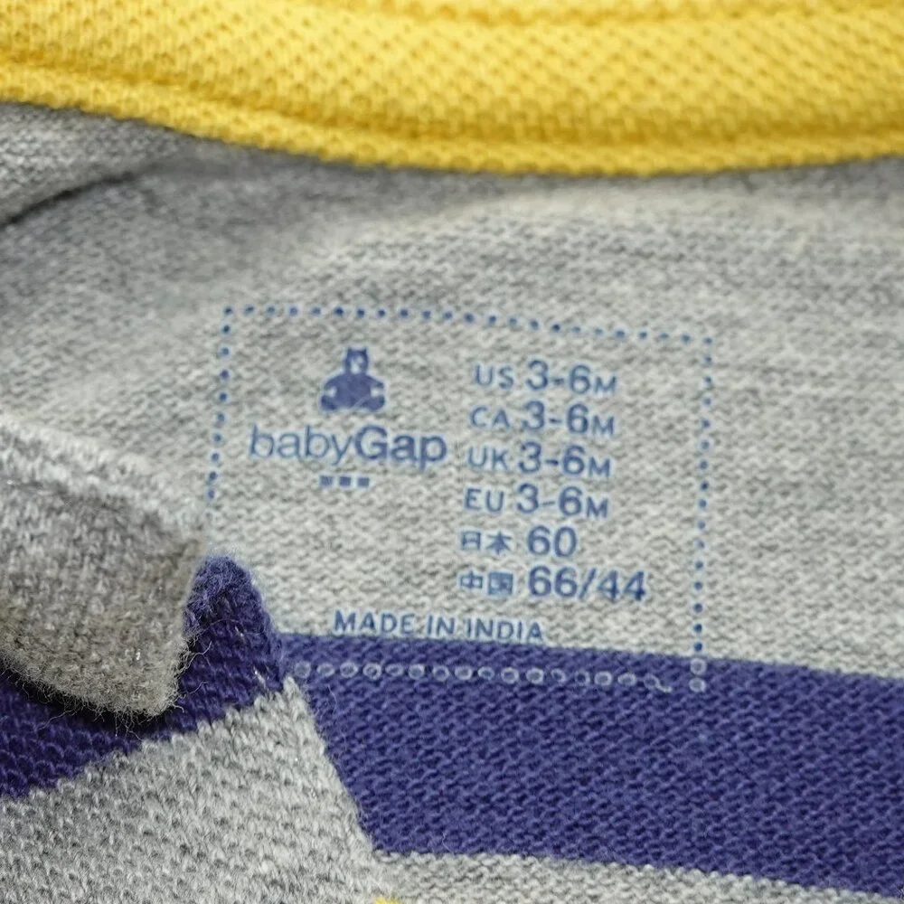 Boys Baby Gap Size 3-6 month gray, navy, and yellow striped polo onesie